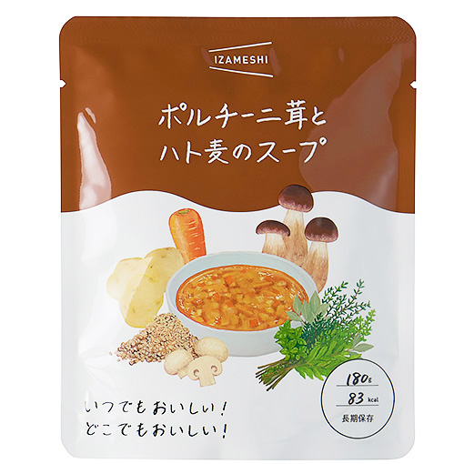 IZAMESHI（イザメシ　おかず）ポルチーニ茸とハト麦のスープ